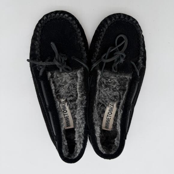 Minnetonka Women's Cally Moccasin Casual Cozy Black Suede Leather size 7 - Picture 2 of 6